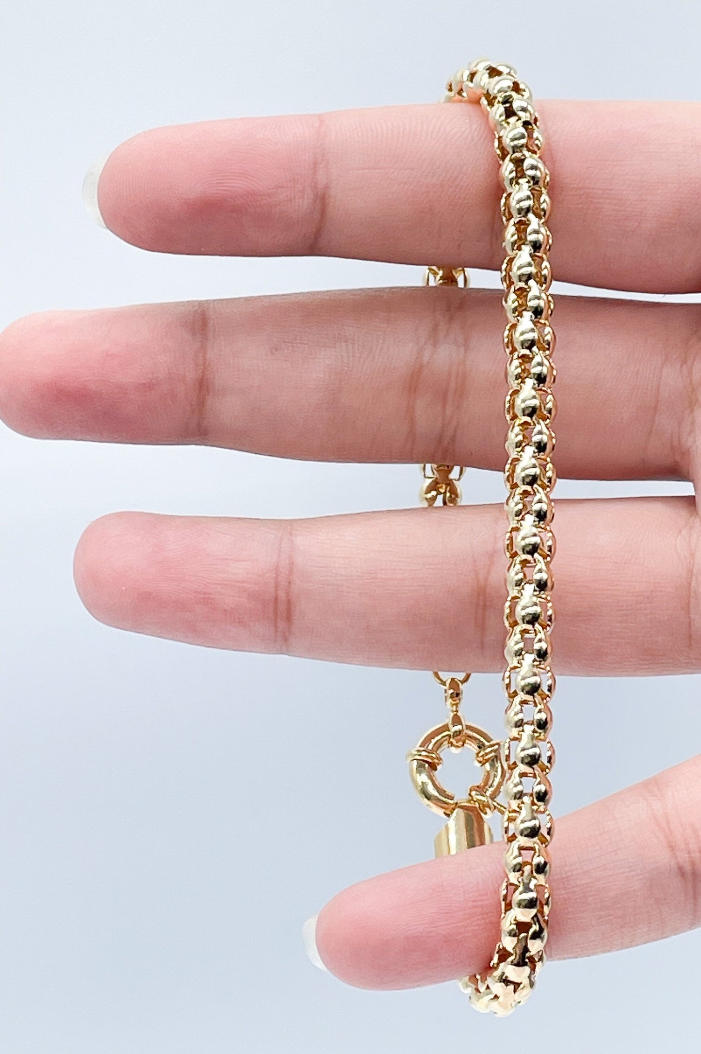 Gorgeous Unique 18K Gold Filled Wheat Link Tube Set Featuring Large Ring Clasp Hypoallergenic Jewelry Women Gold Bracelet