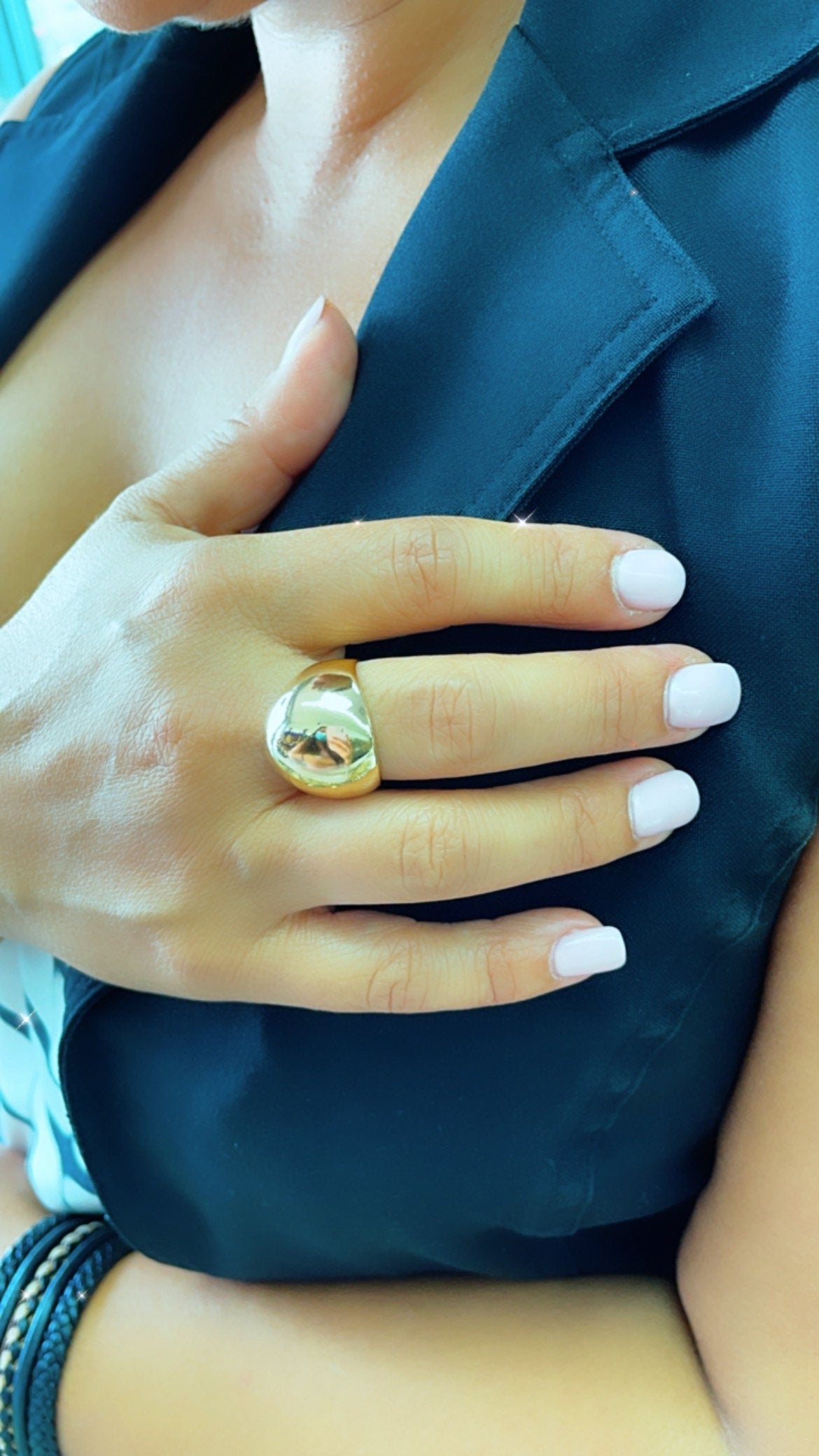 18k Gold Filled Chunky but Hollow Inside Plain Round Band Ring