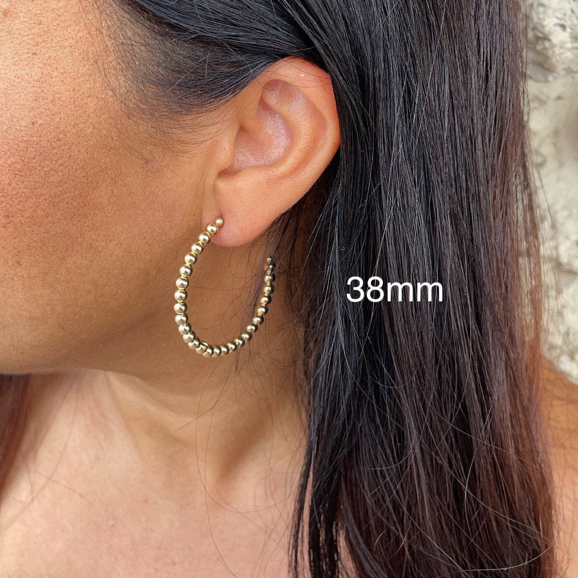 18k Gold Filled Ball Beaded C Hoop Earring Available Small, Medium and Large