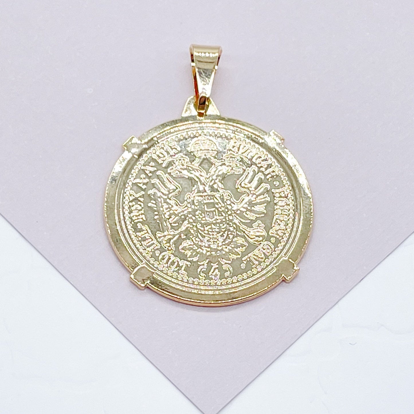 18k Gold Filled 2.5mm Quarter Round Coin Charm Gold Pendant Coin Jewelry Supplies, Austrian Francis Joseph Imperator
