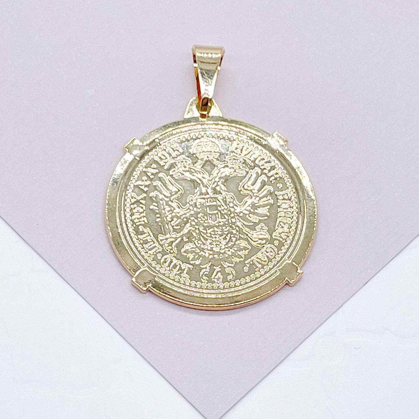 18k Gold Filled Coin Pendant: Austrian Francis Joseph Charm, 25mm