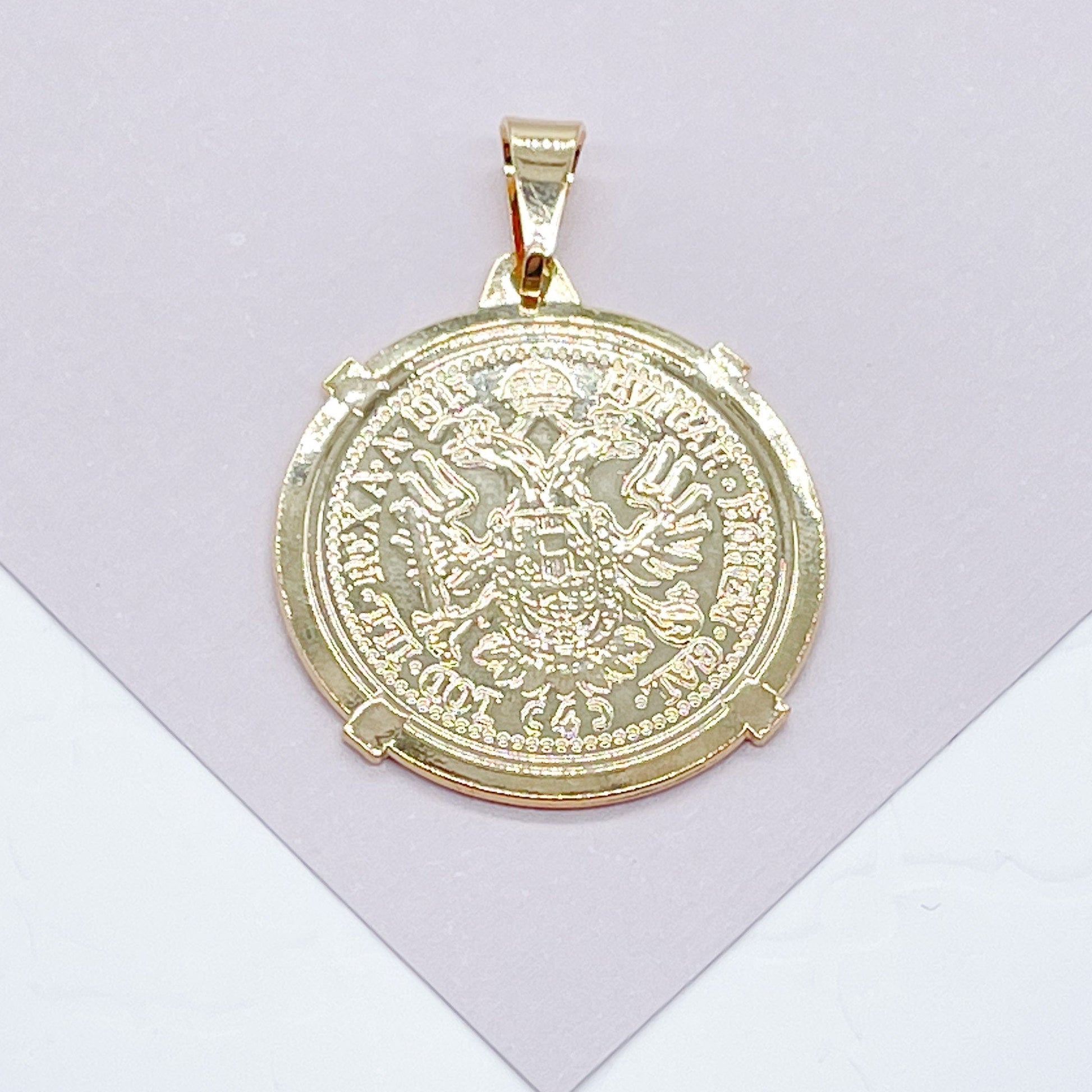 18k Gold Filled Coin Pendant: Austrian Francis Joseph Charm, 25mm