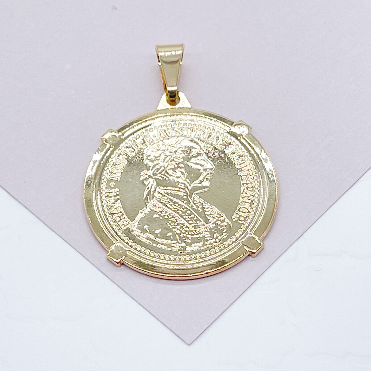 18k Gold Filled 2.5mm Quarter Round Coin Charm Gold Pendant Coin Jewelry Supplies, Austrian Francis Joseph Imperator