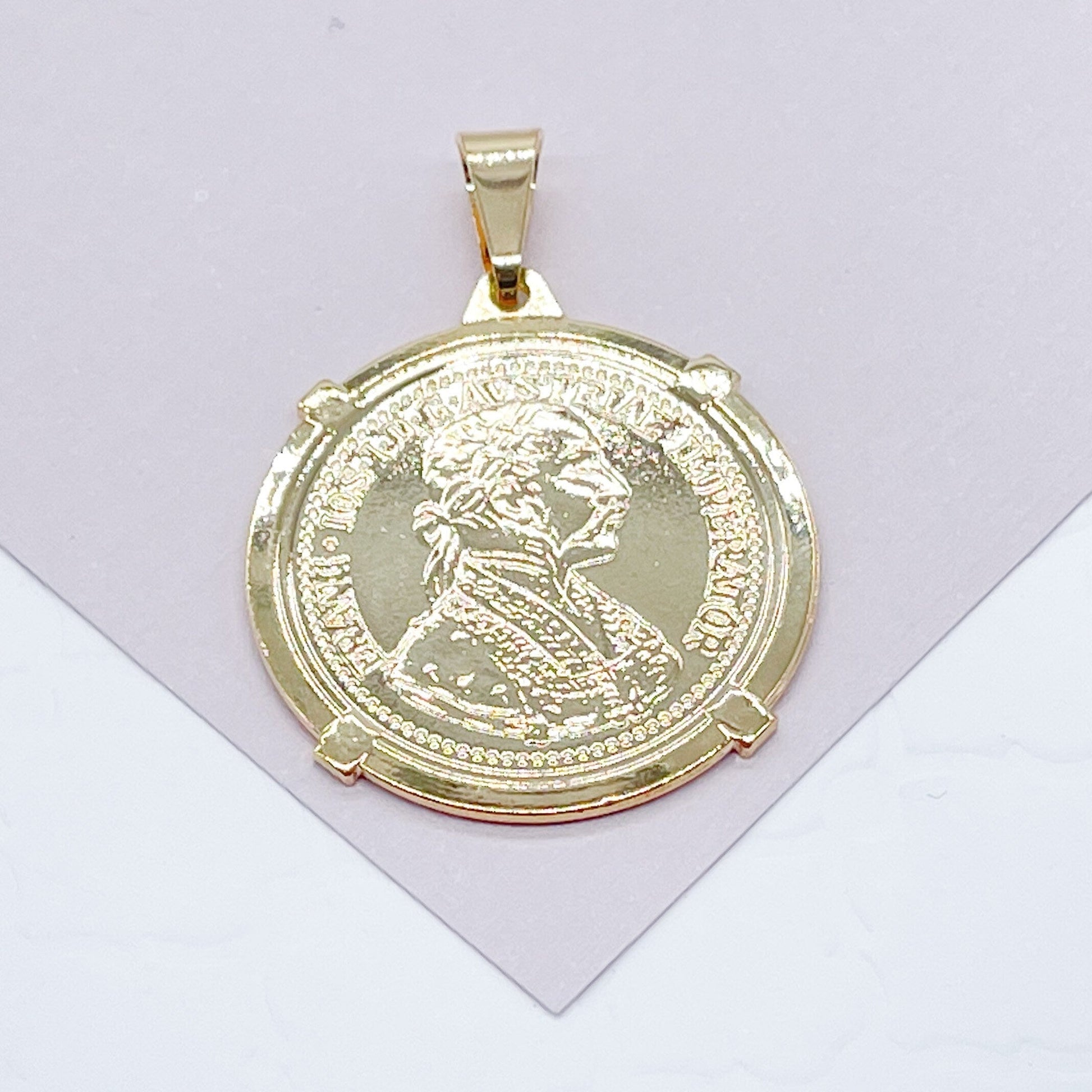 18k Gold Filled 2.5mm Quarter Round Coin Charm Gold Pendant Coin Jewelry Supplies, Austrian Francis Joseph Imperator