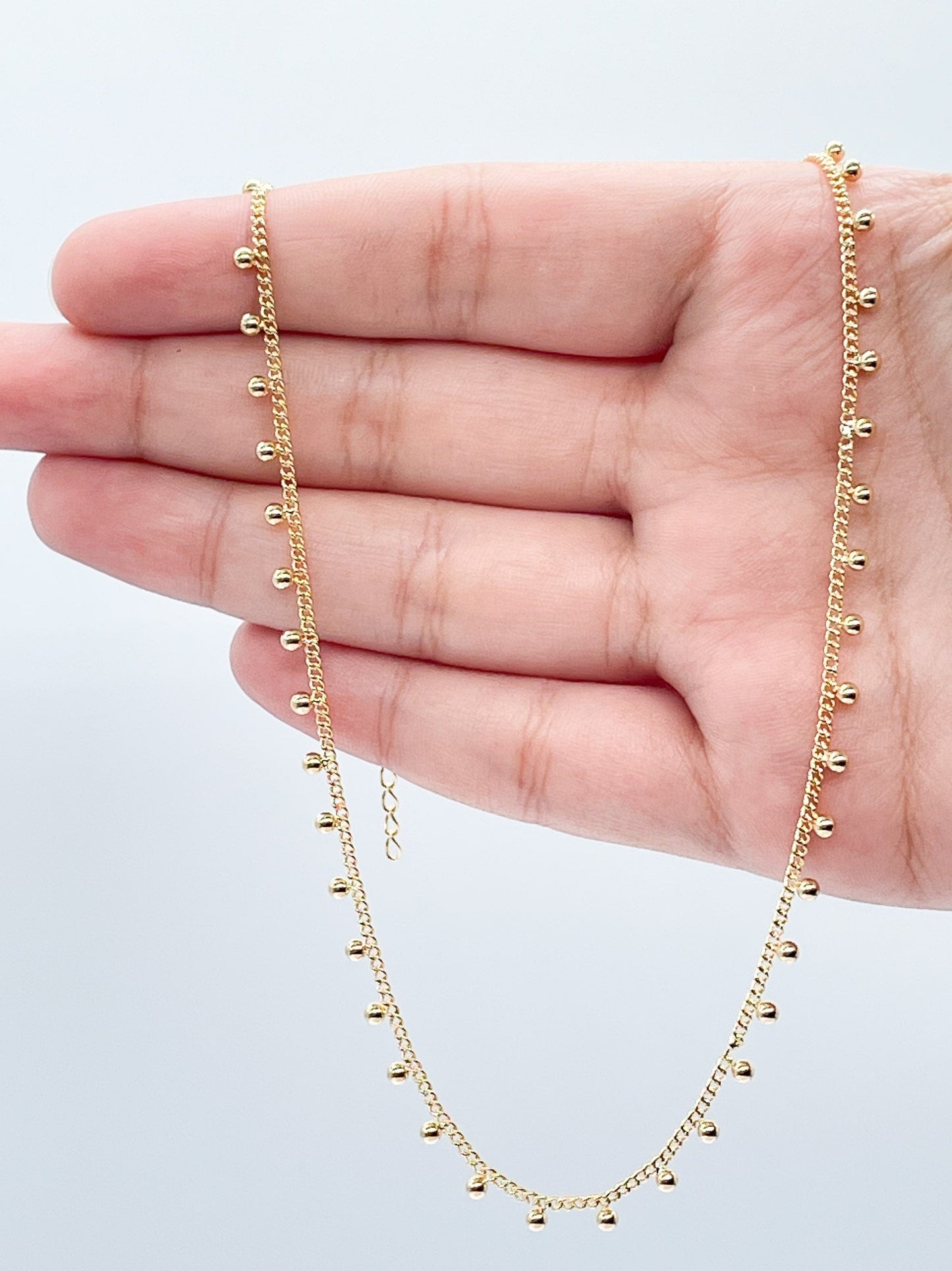 18k Gold Filled Little Dots Choker Hanged in Curb Chain
