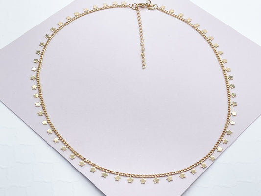 18k Gold Filled Little Star Choker Featuring Stars All Around Curb Cuban Chain.