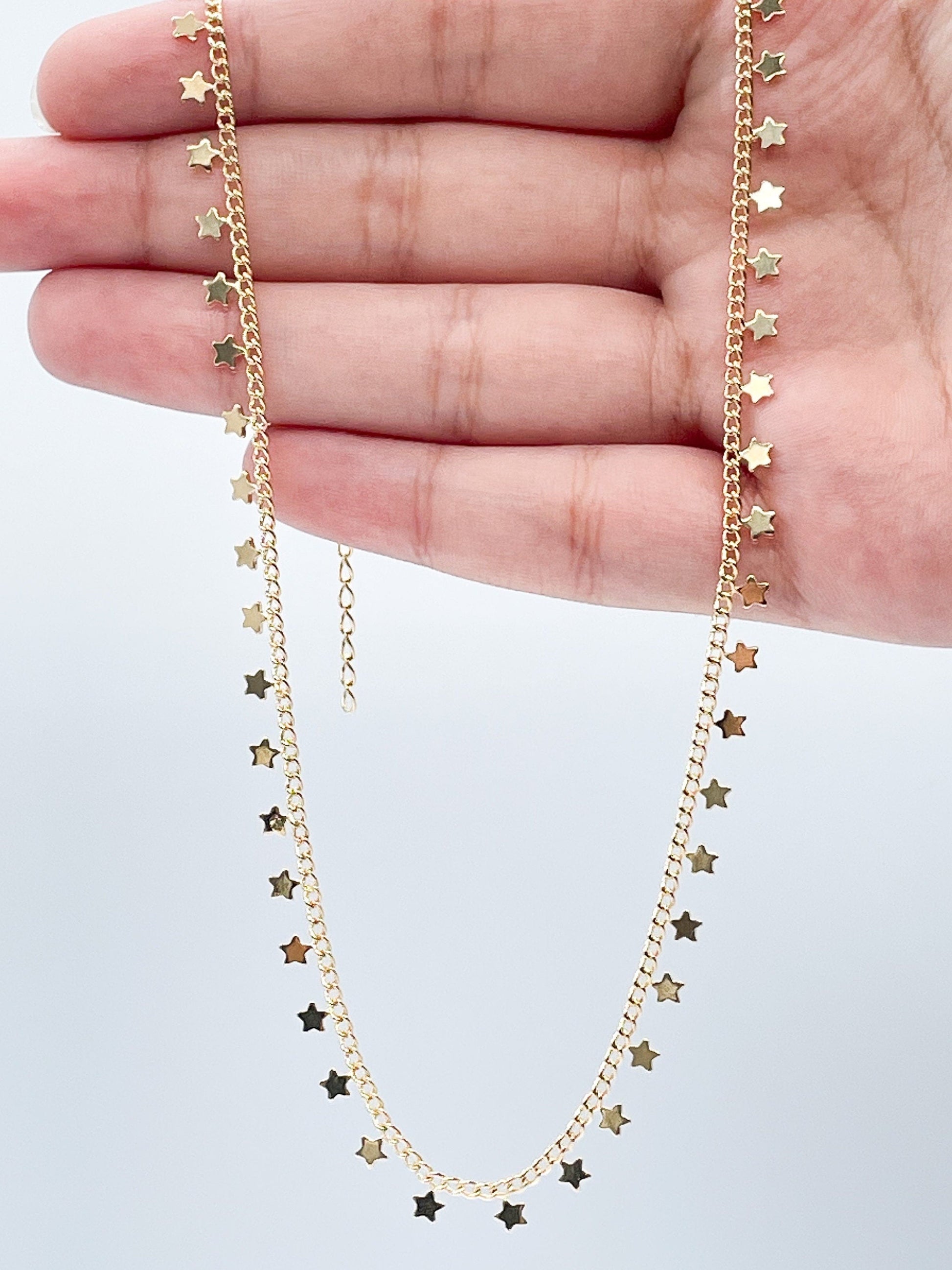 18k Gold Filled Little Star Choker Featuring Stars All Around Curb Cuban Chain.
