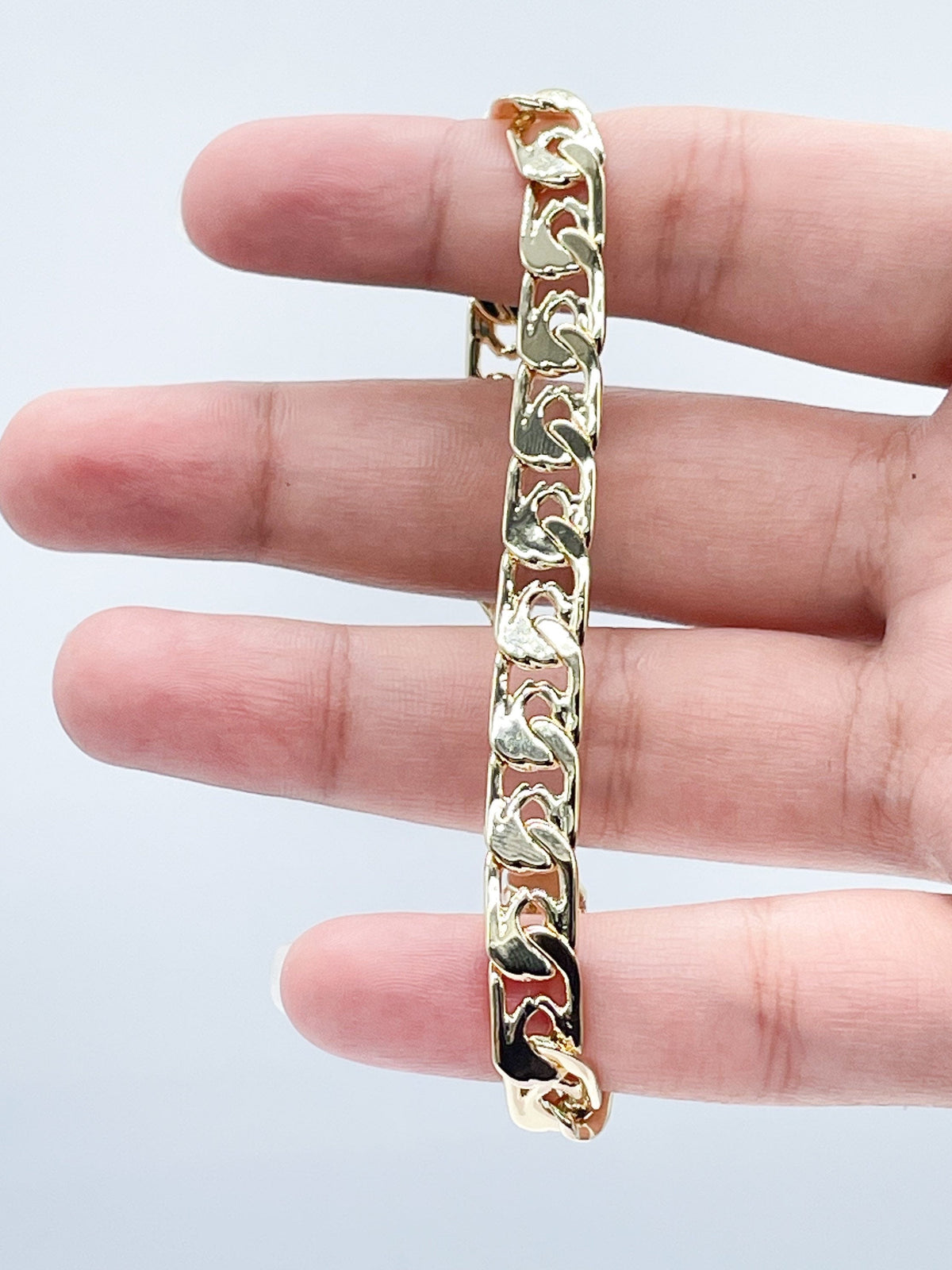 18k Gold Filled Flat Rectangle Linked Chain & Bracelet
