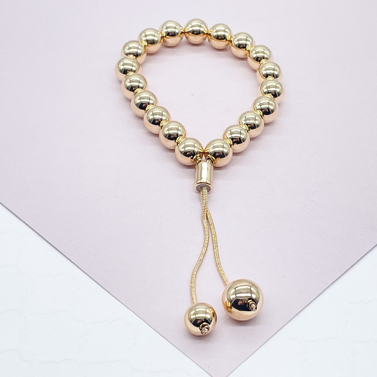 18k Gold Filled Beaded Bracelet: Adjustable Slider Clasp