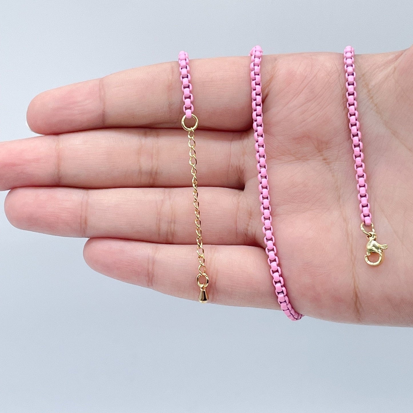 18k Gold Filled 3mm Colorful Enamel Box Chain Multicolor Necklace