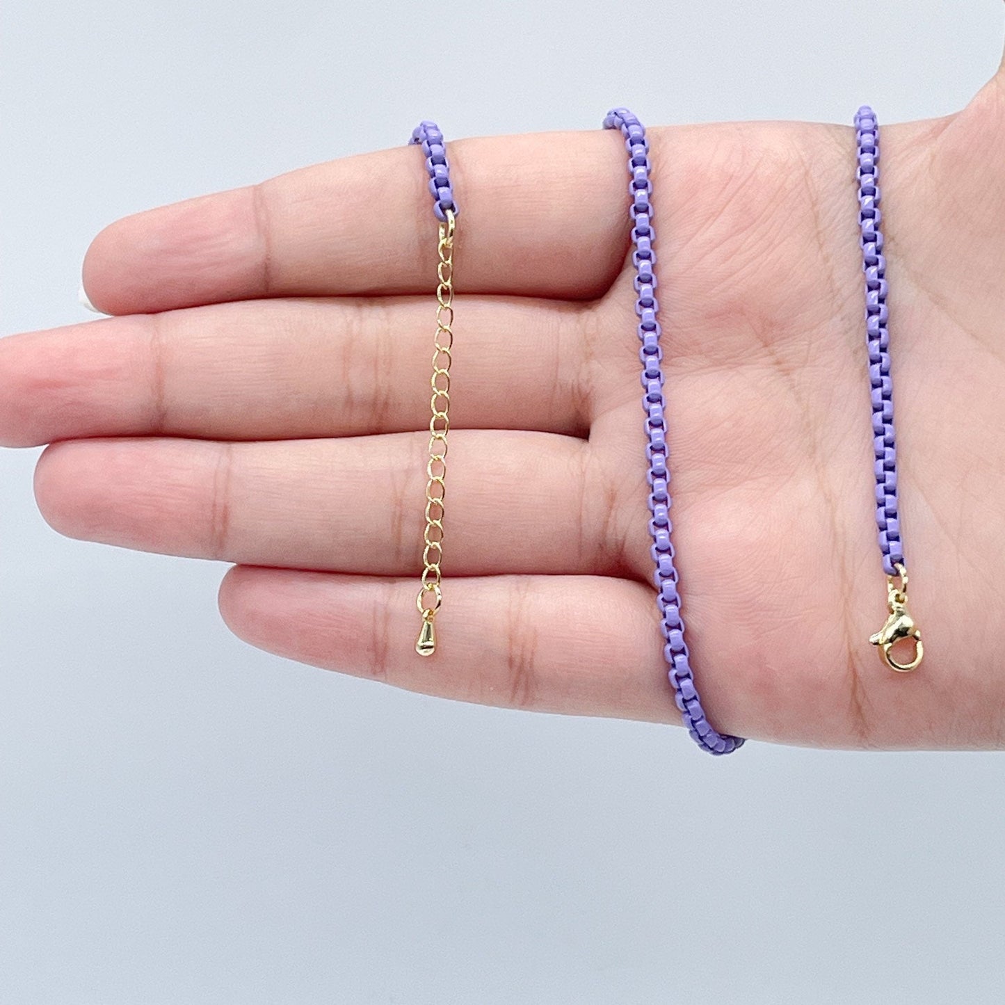 18k Gold Filled 3mm Colorful Enamel Box Chain Multicolor Necklace