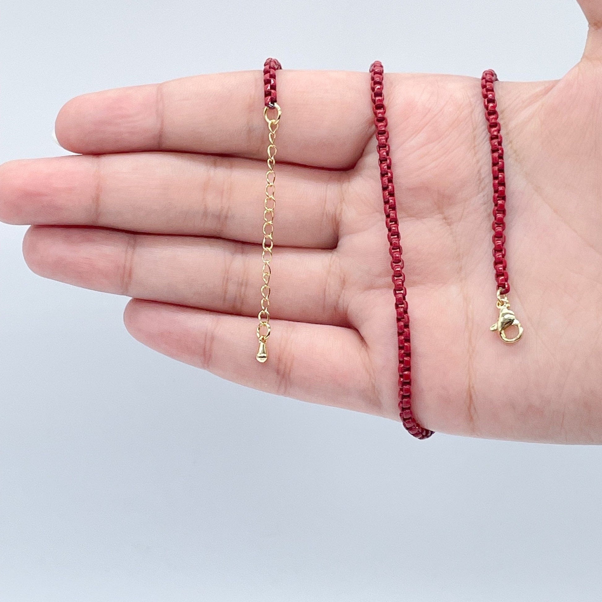 18k Gold Filled 3mm Colorful Enamel Box Chain Multicolor Necklace