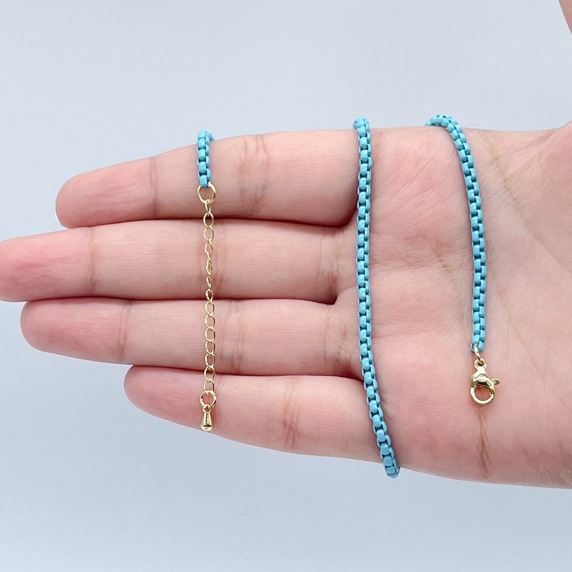 18k Gold Filled 3mm Colorful Enamel Box Chain Multicolor Necklace