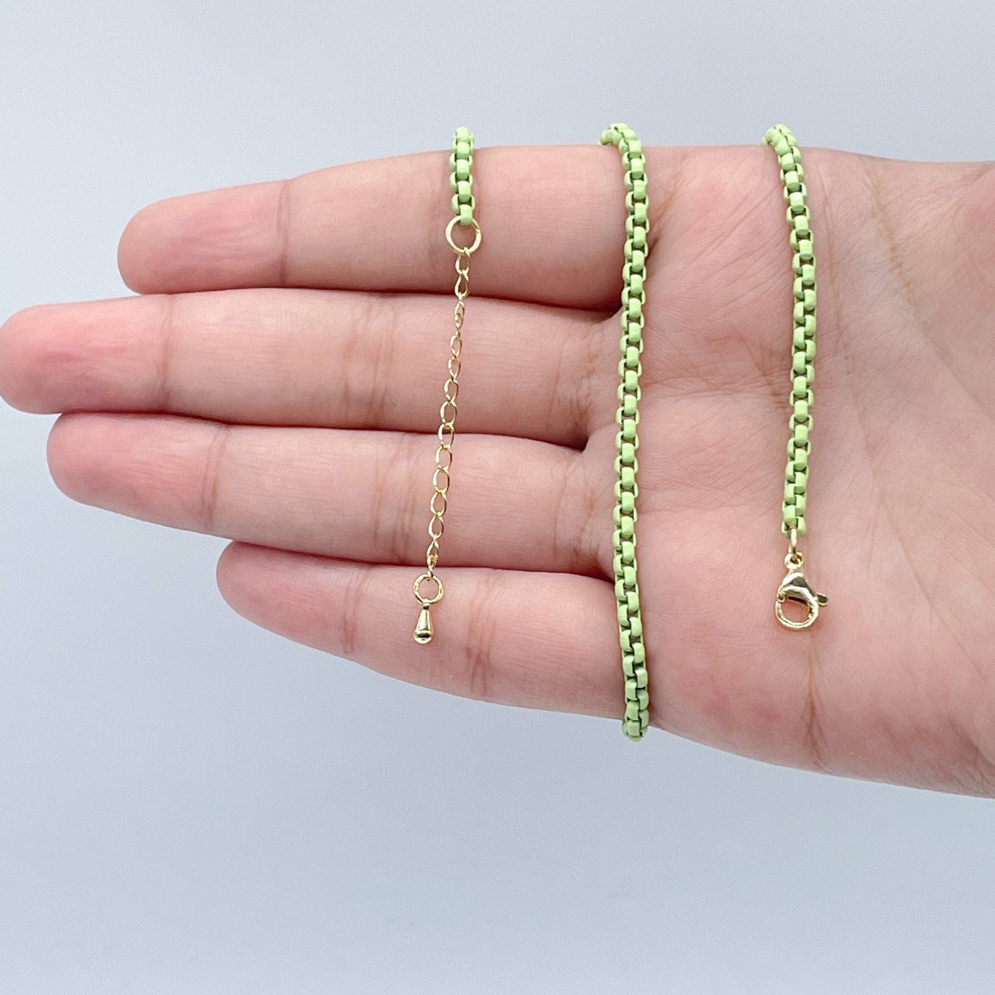 18k Gold Filled 3mm Colorful Enamel Box Chain Multicolor Necklace