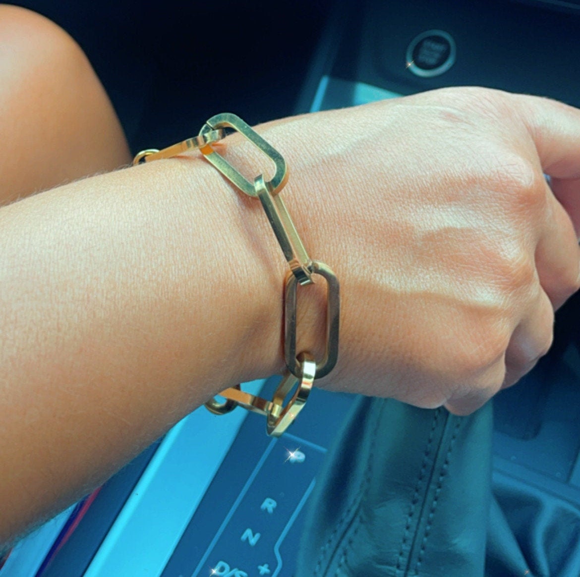 18K Gold Filled Large Paper Clip Style Link Bracelet, Chunk Link Bracelet