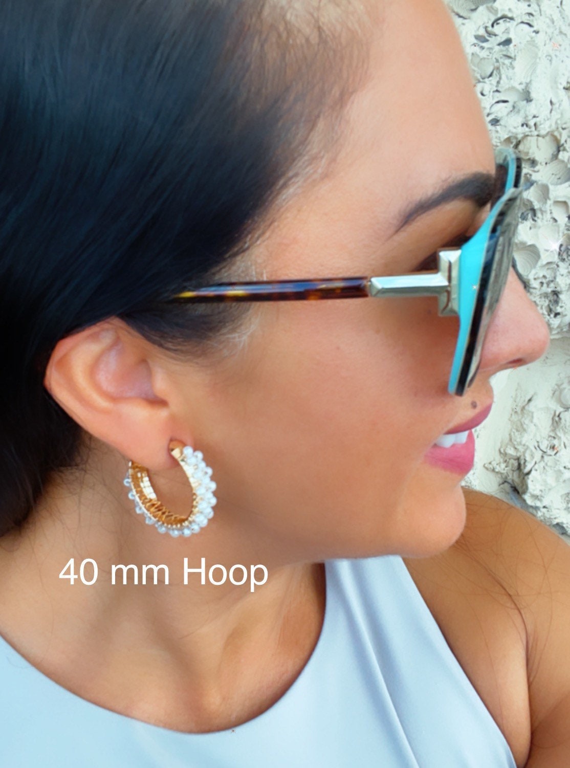 18k Gold Filled Pearl Hoop Earrings: Hypoallergenic Wire Wrap