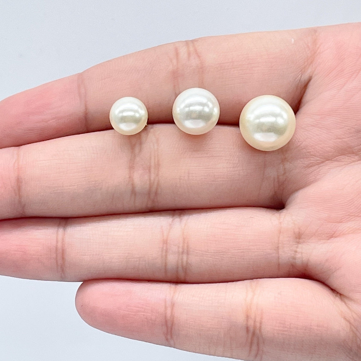 18k Gold Filled Simulated Pearl Stud Earrings (8mm, 10mm, 12mm)