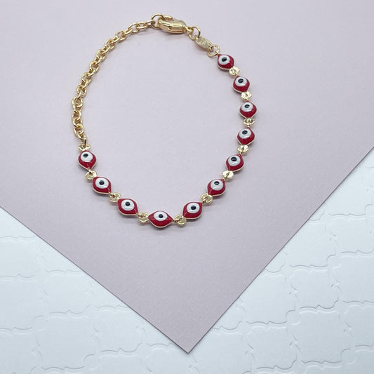 18k Gold Layered Red Color Evil Eye Bracelet And Necklace