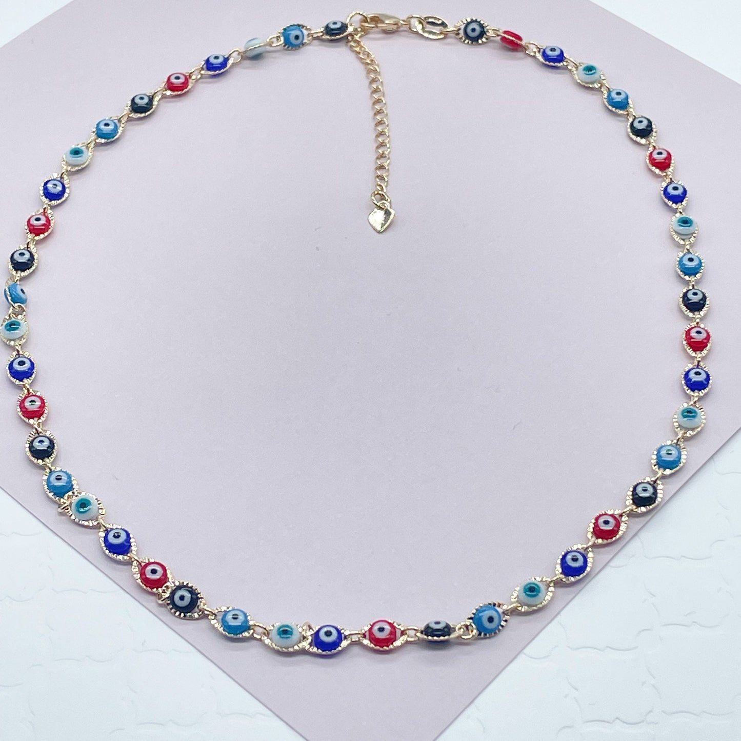 18k Gold Filled Multi Color Evil Eye Bracelet Necklace Set