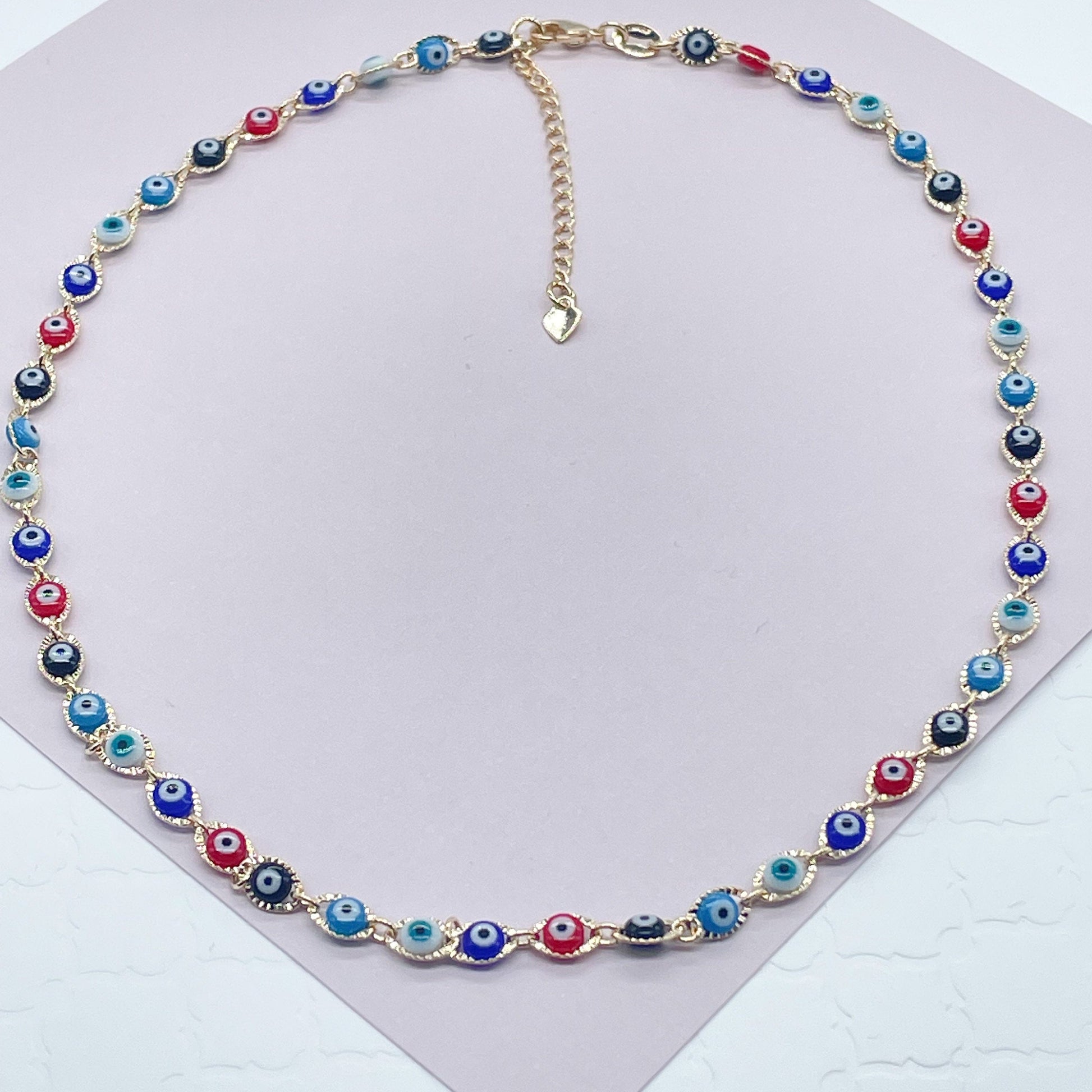 18k Gold Filled Multi Color Evil Eye Bracelet Necklace Set