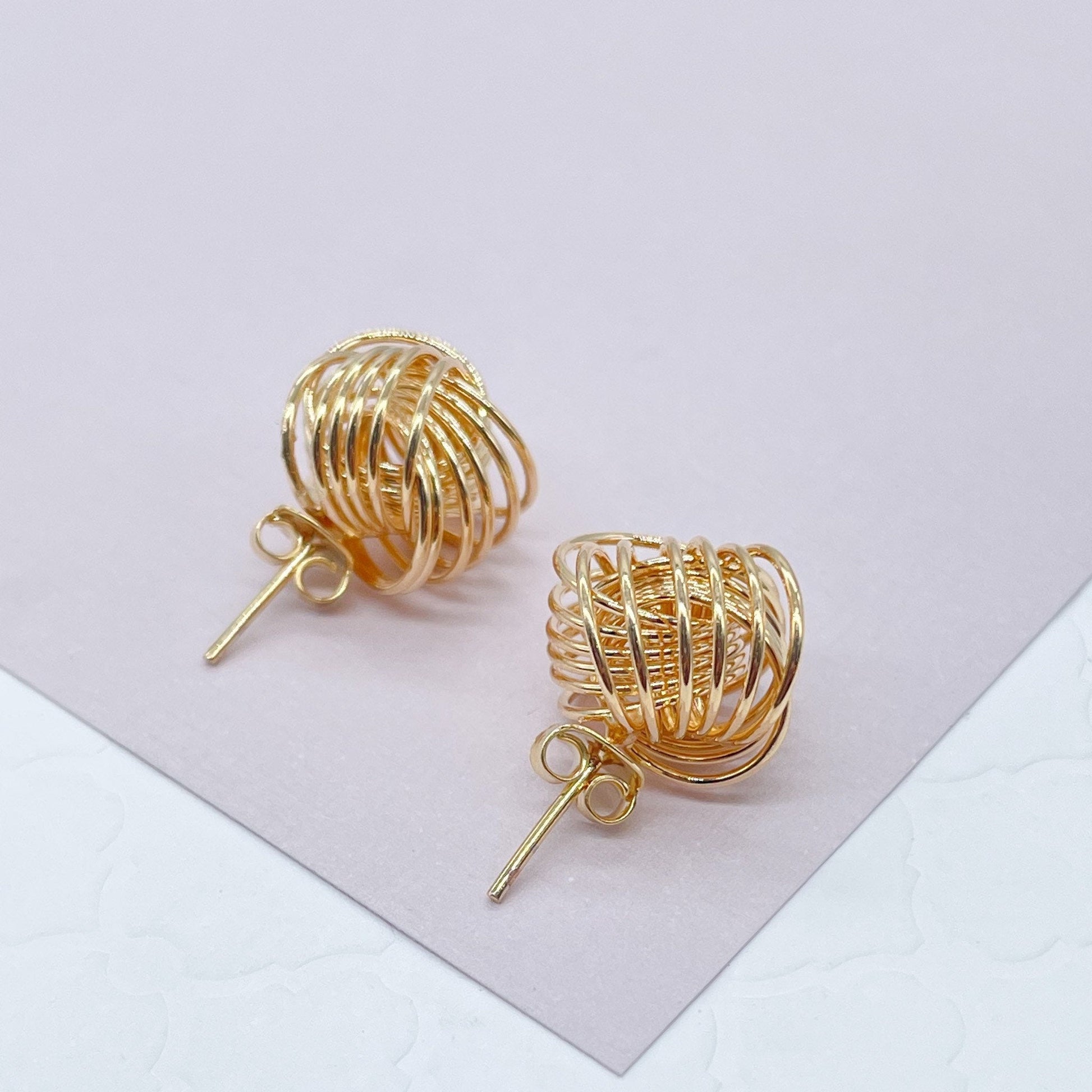 18k Gold Filled Love Knot Stud Earrings, Knot Earrings In Gold Thread, Sizes