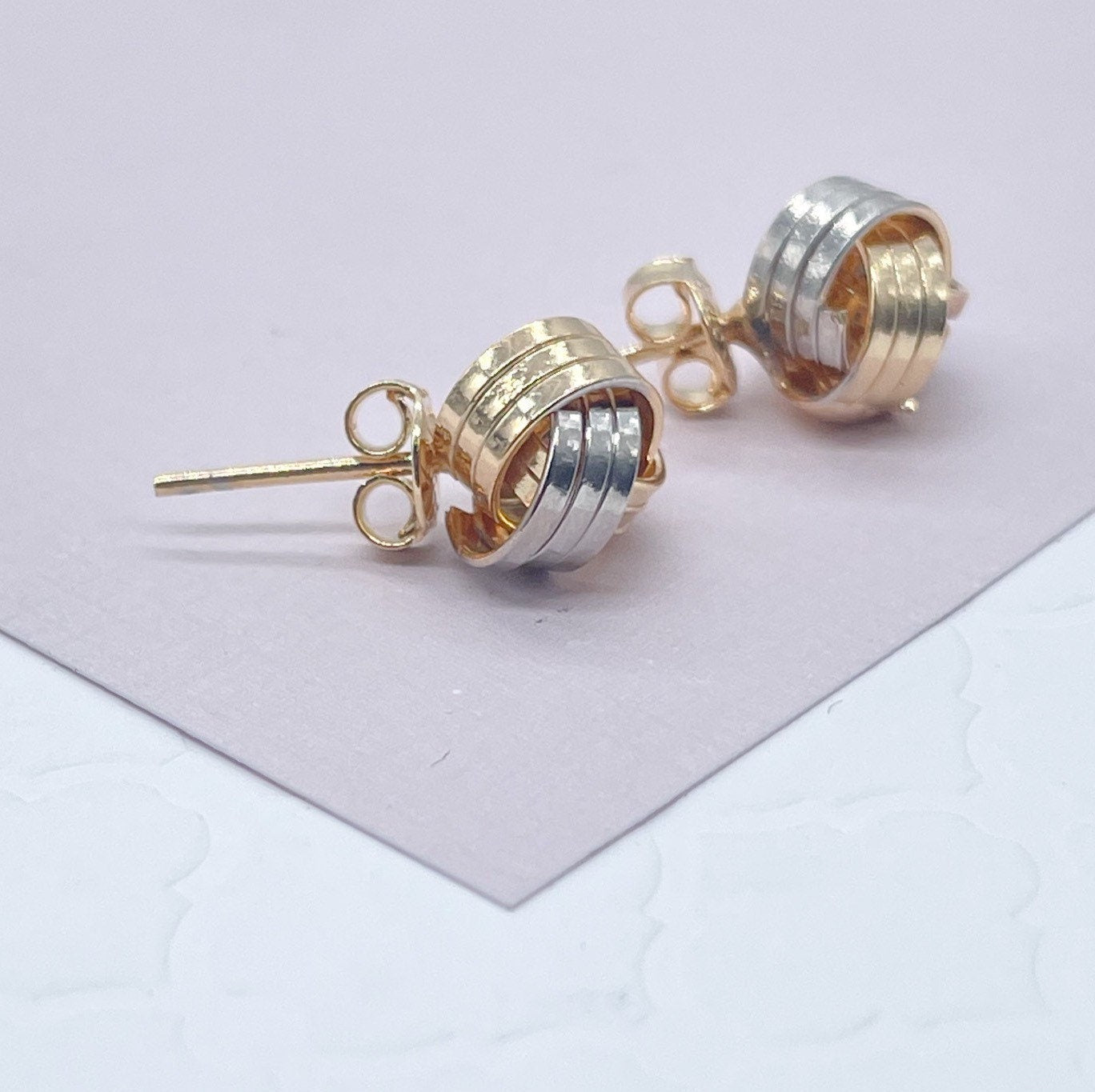 18k Gold Filled Tri Color Love Knot Stud Earrings
