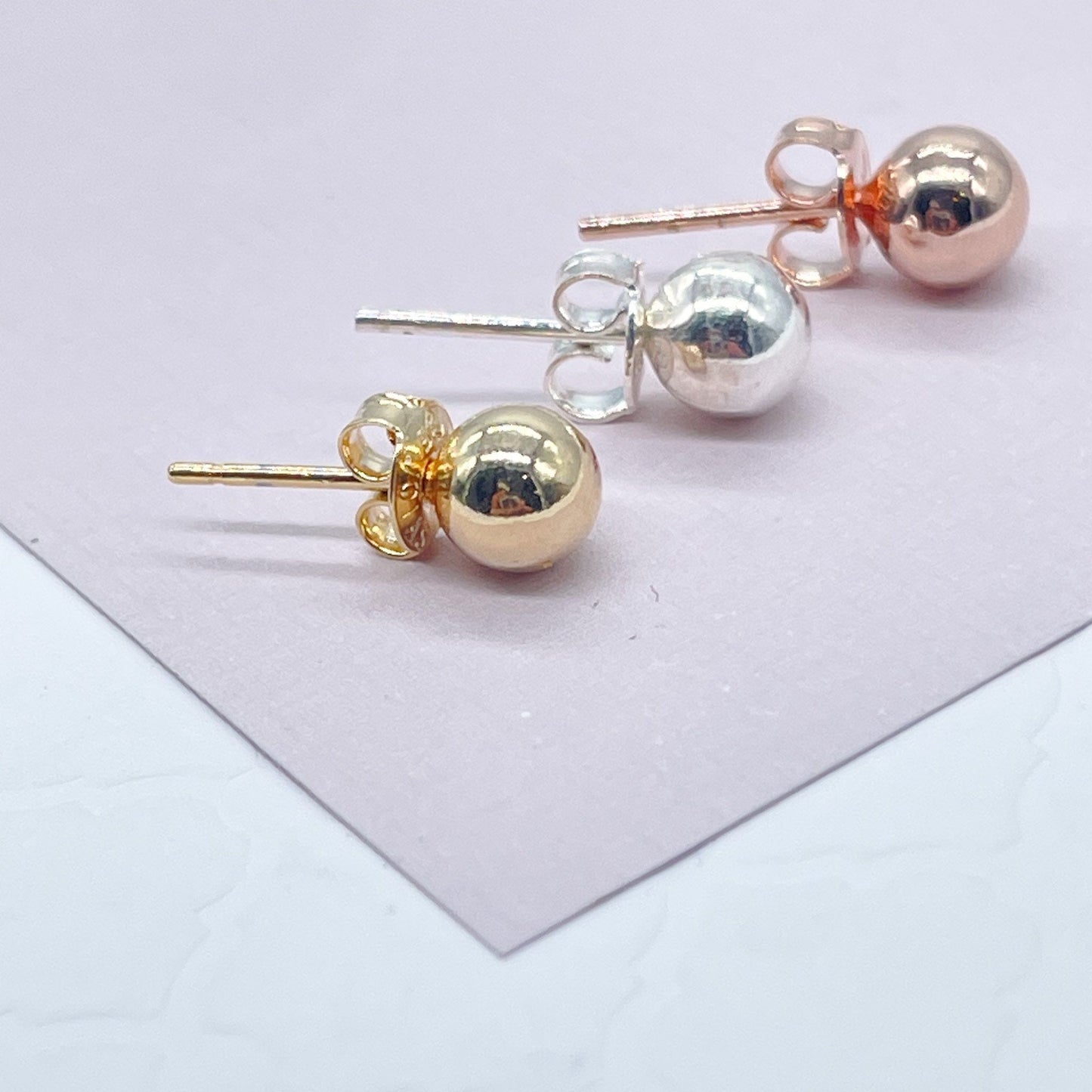 18k Gold Filled Plain Solid 6mm Ball Stud Earrings Available In Gold, Silver And Rose Gold And Jewelry Making Supplies