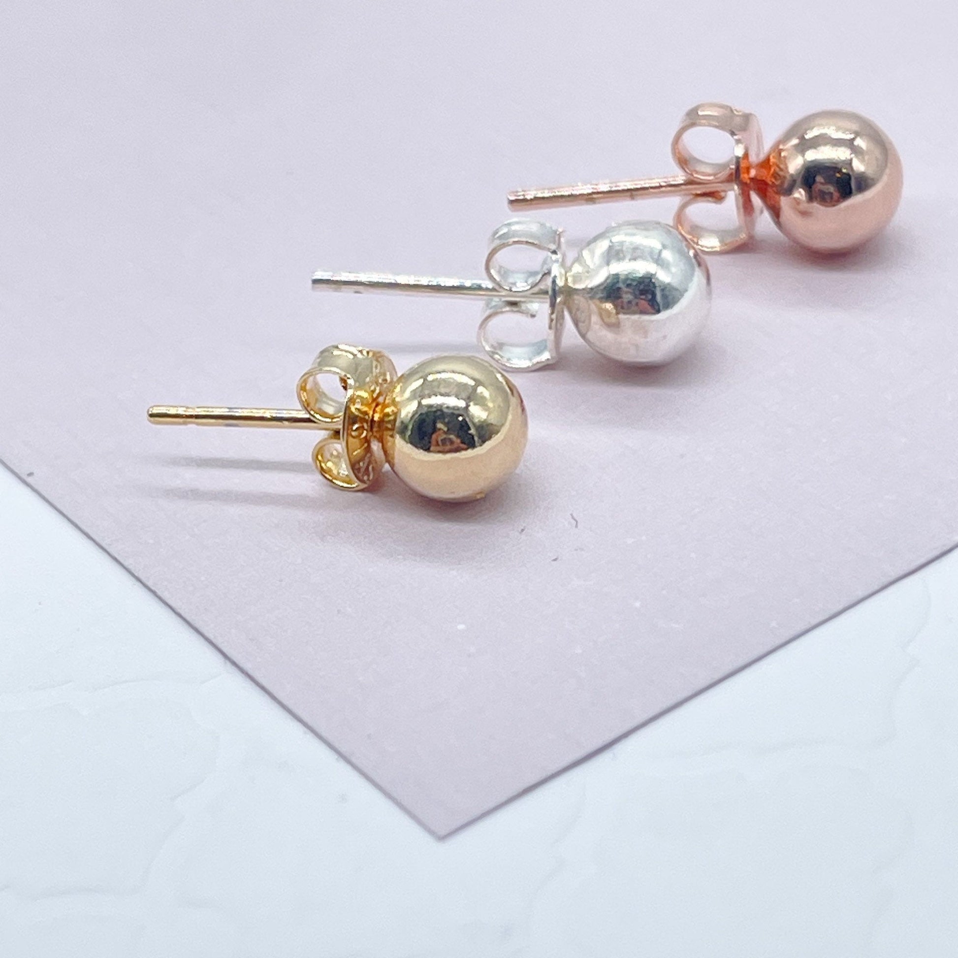 18k Gold Filled Plain Solid 6mm Ball Stud Earrings Available In Gold, Silver And Rose Gold And Jewelry Making Supplies