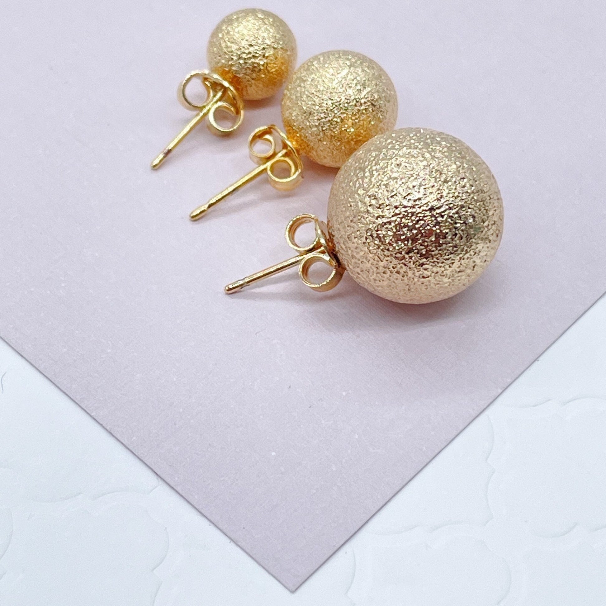 18k Gold Filled Matte Ball Stud Earrings, Grooved Surface Ball Stud Earrings,