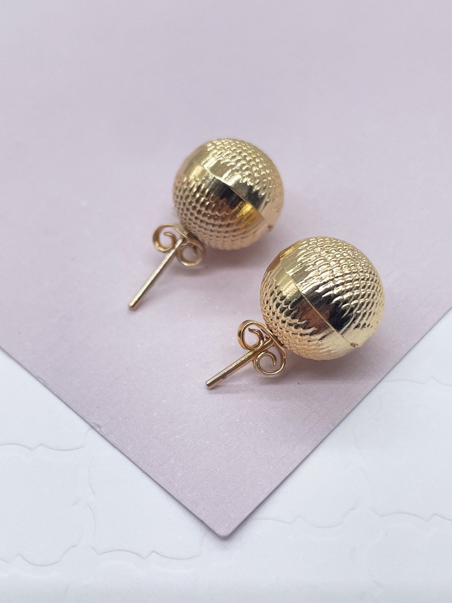 18k Gold Filled Diamond-Cut Cross Pattern Ball Stud Earrings Available Sizes Small, Medium, Large And Jewelry Making Supplies