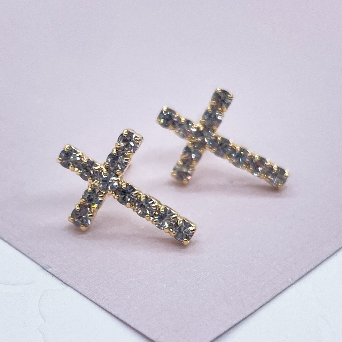 18k Gold Filled Cubic Zirconia Cross Stud Earrings