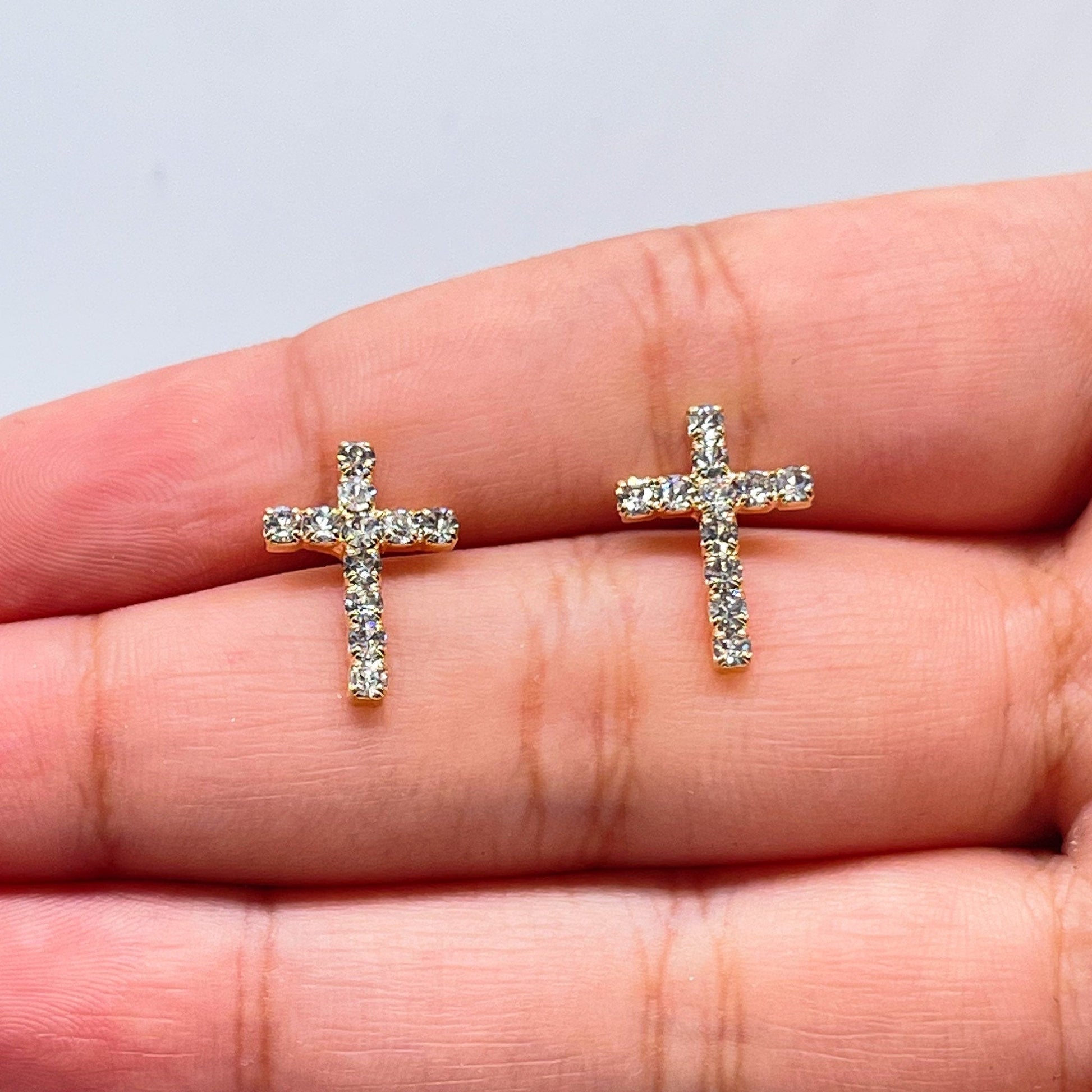18k Gold Filled Cubic Zirconia Cross Stud Earrings