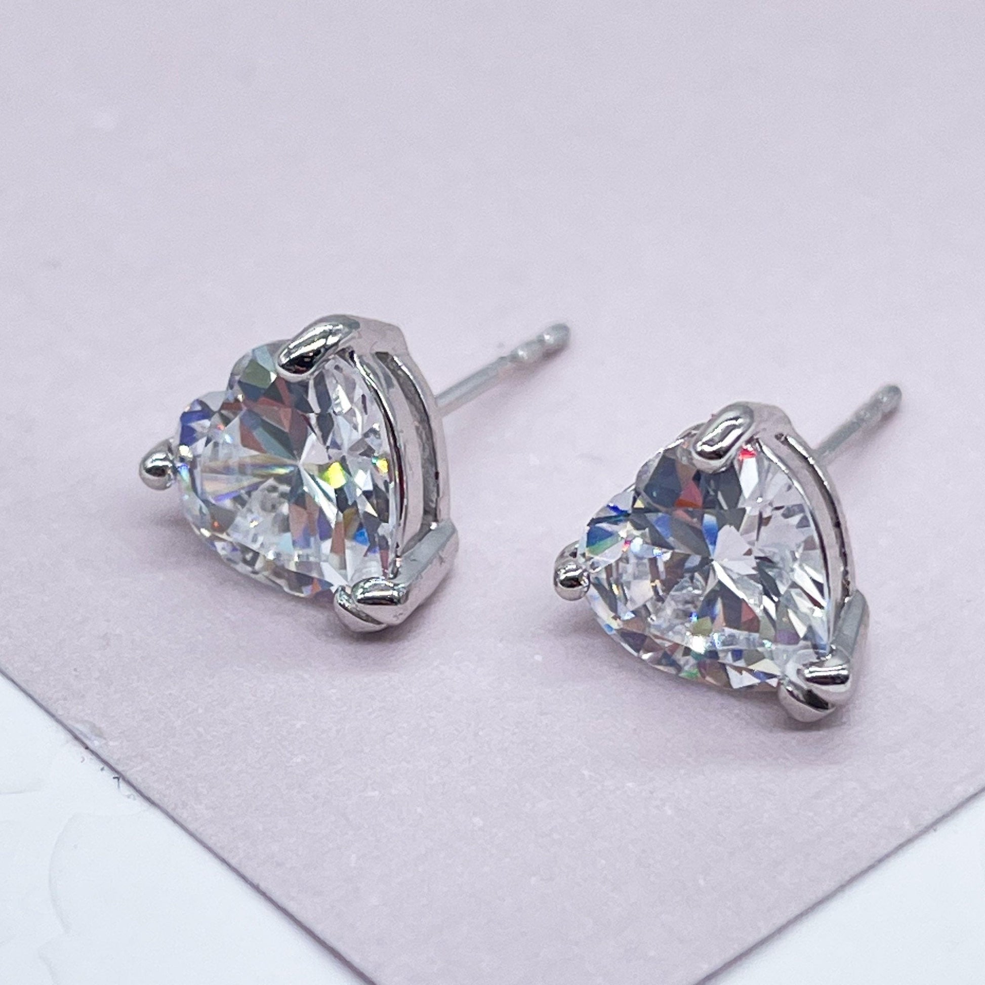 18k Silver Filled 9mm Heart Shape Cubic Zirconia Stud Earrings For Wholesale