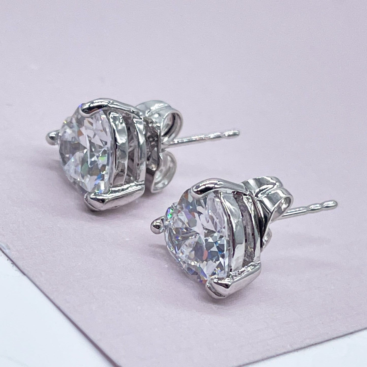 18k Silver Filled 9mm Heart Shape Cubic Zirconia Stud Earrings For Wholesale