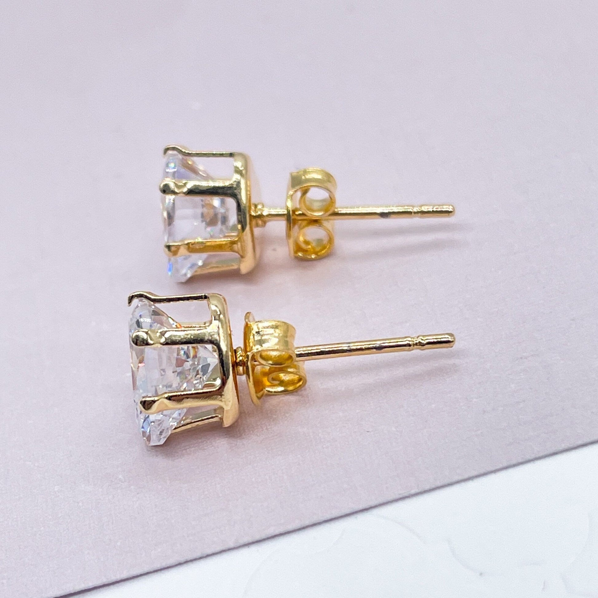 18k Gold Filled 6mm Cubic Zirconia Square Stud Earrings, Princess Cut Square Studs,