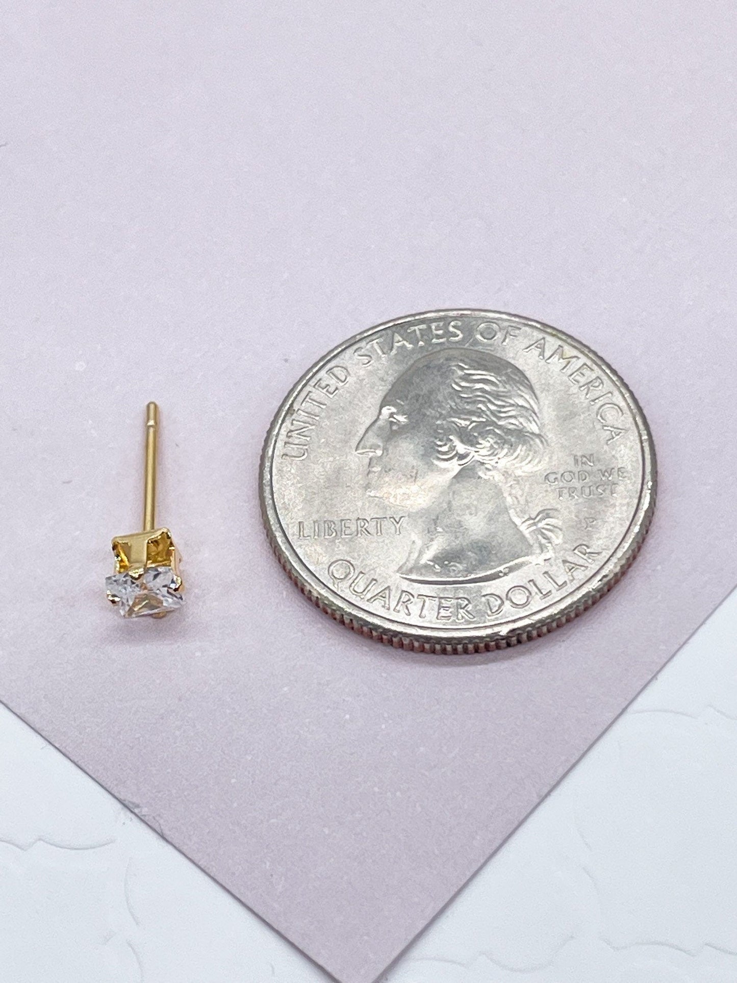 18k Gold Filled 4mm Mini Cubic Zirconia Square Stud Earring