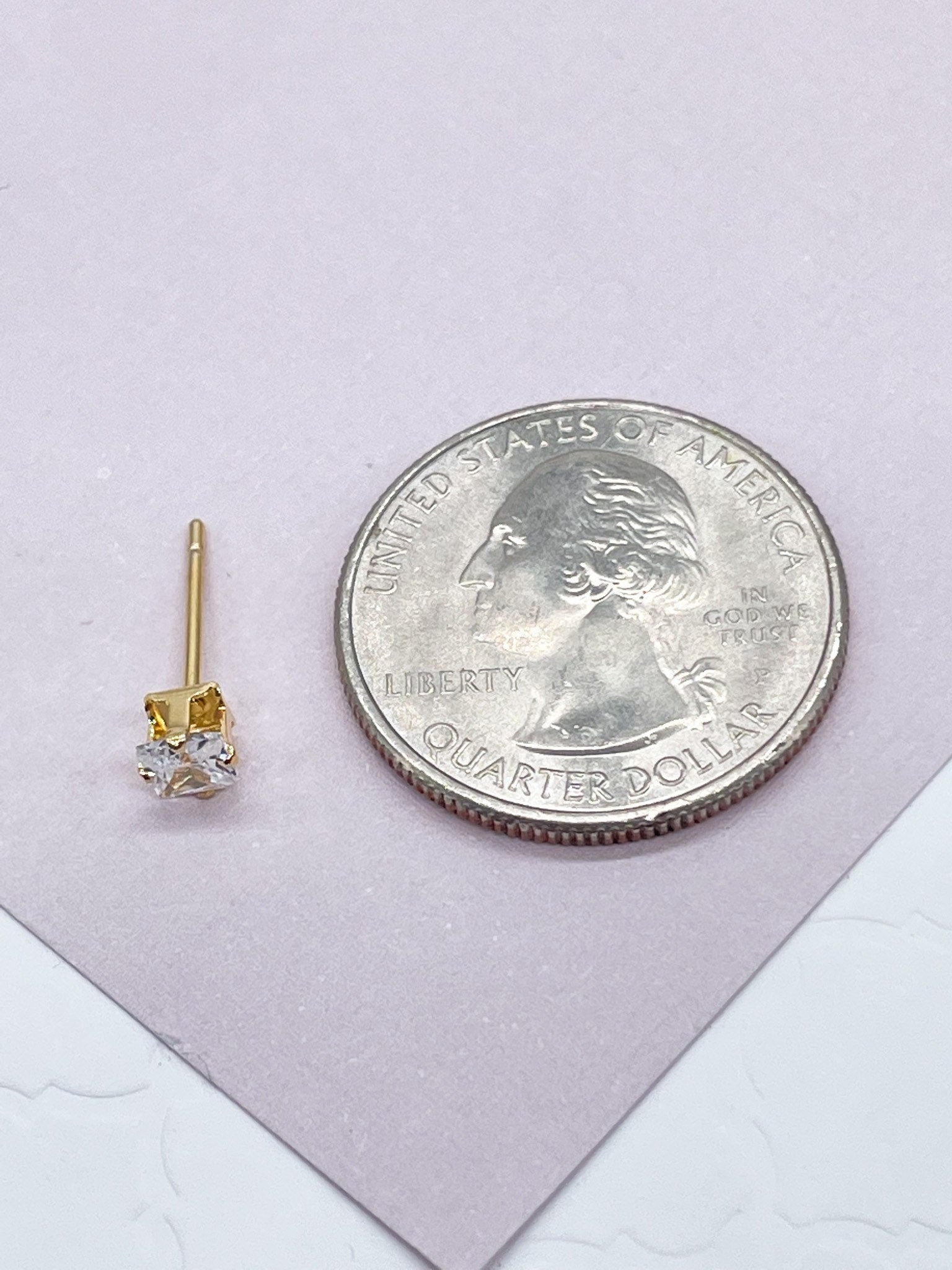 18k Gold Filled 4mm Mini Cubic Zirconia Square Stud Earring