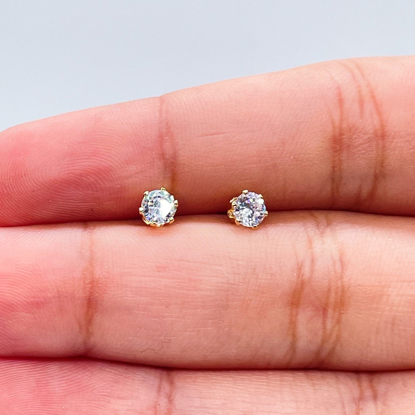 18k Gold Filled 4mm Cubic Zirconia Round Stud Earrings