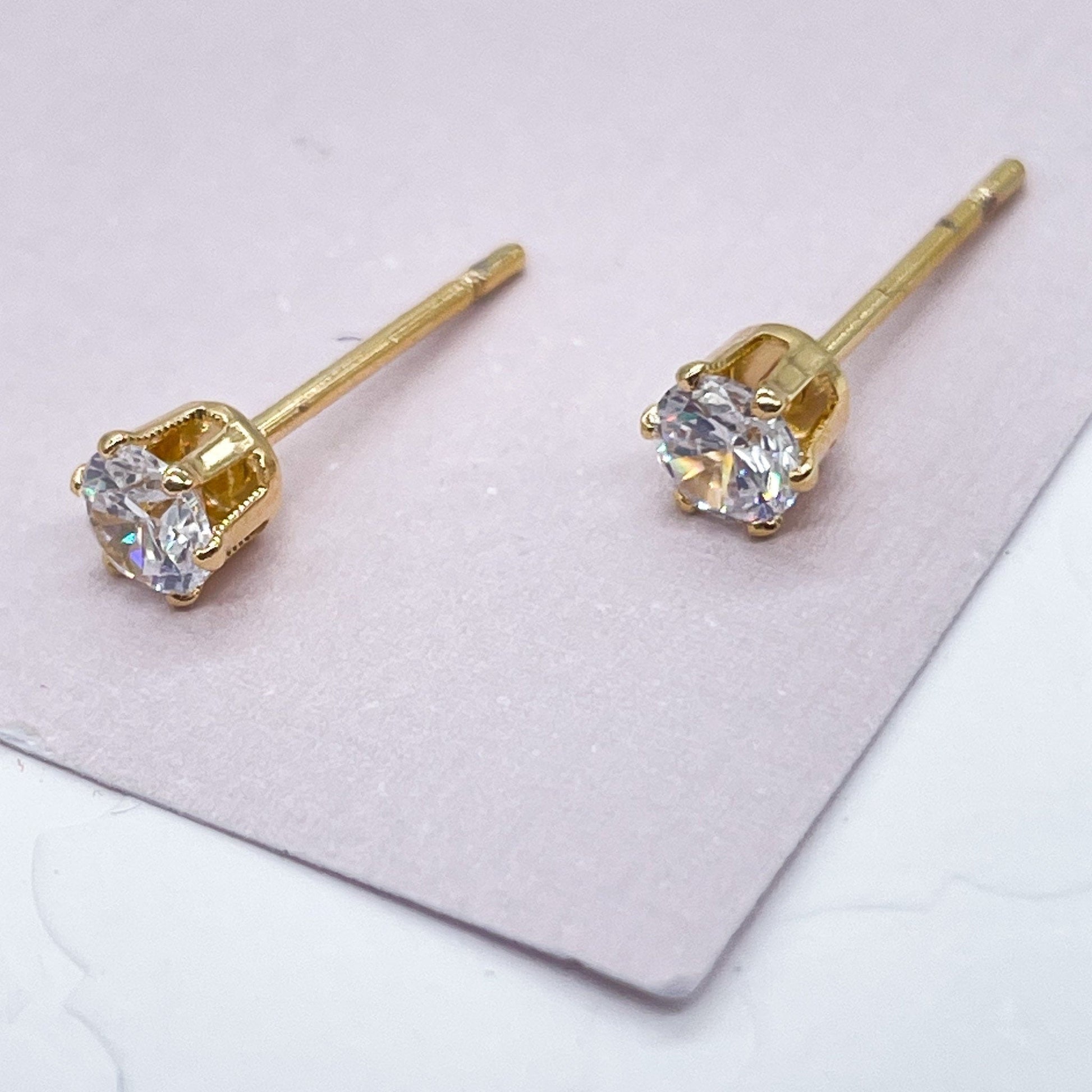 18k Gold Filled 4mm Cubic Zirconia Round Stud Earrings