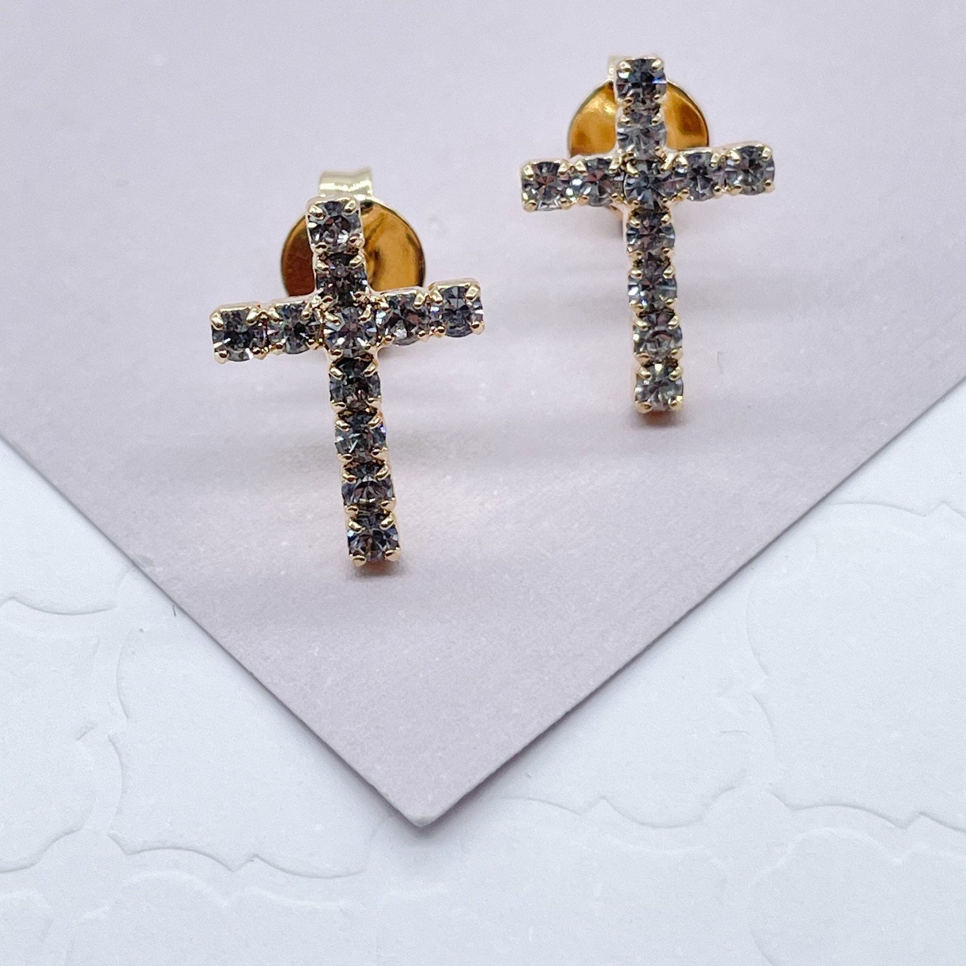 18k Gold Filled Cubic Zirconia Cross Stud Earrings