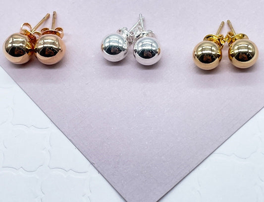 18k Gold Filled 12mm Ball Stud Earrings