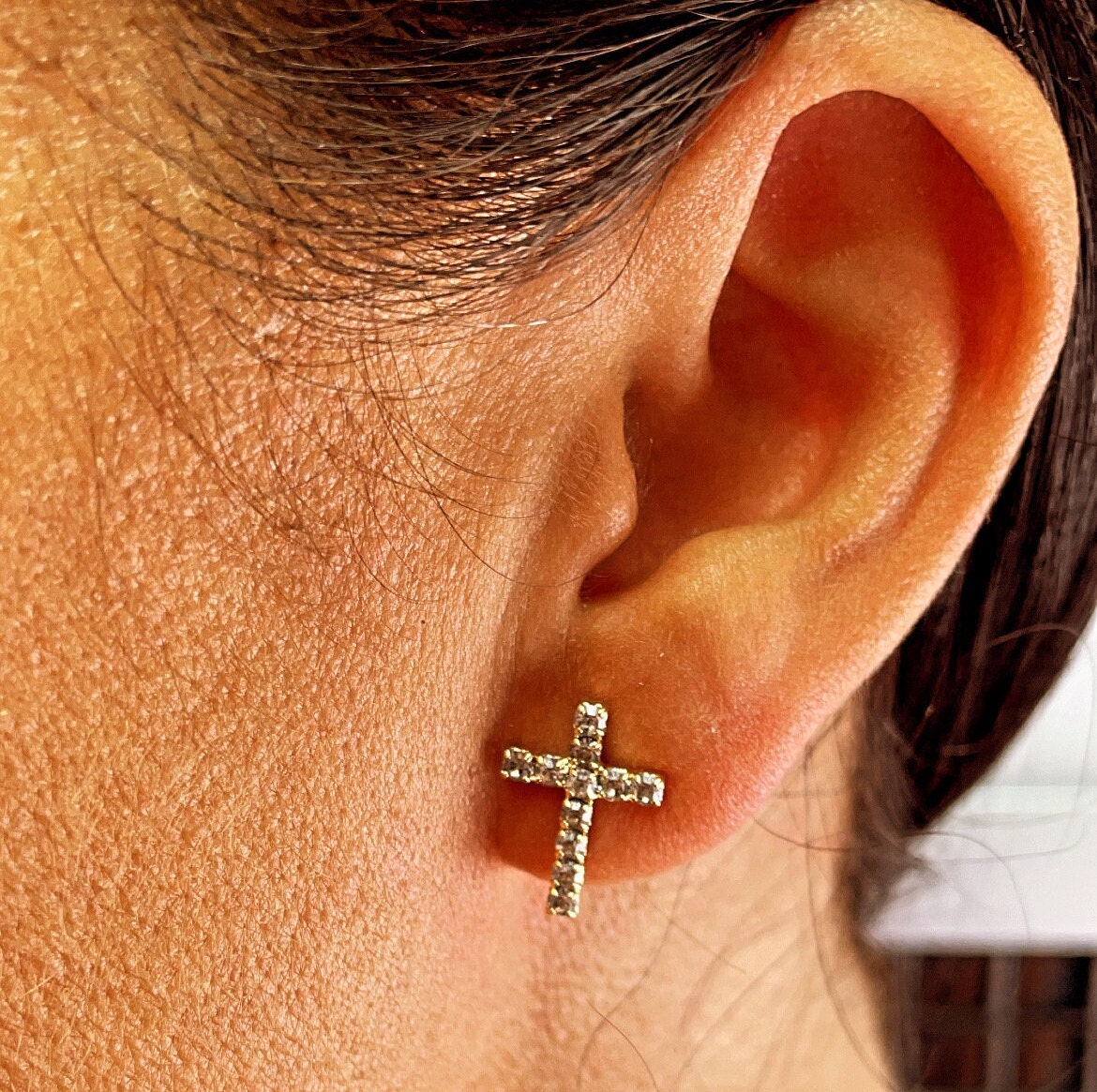 18k Gold Filled Cubic Zirconia Cross Stud Earrings