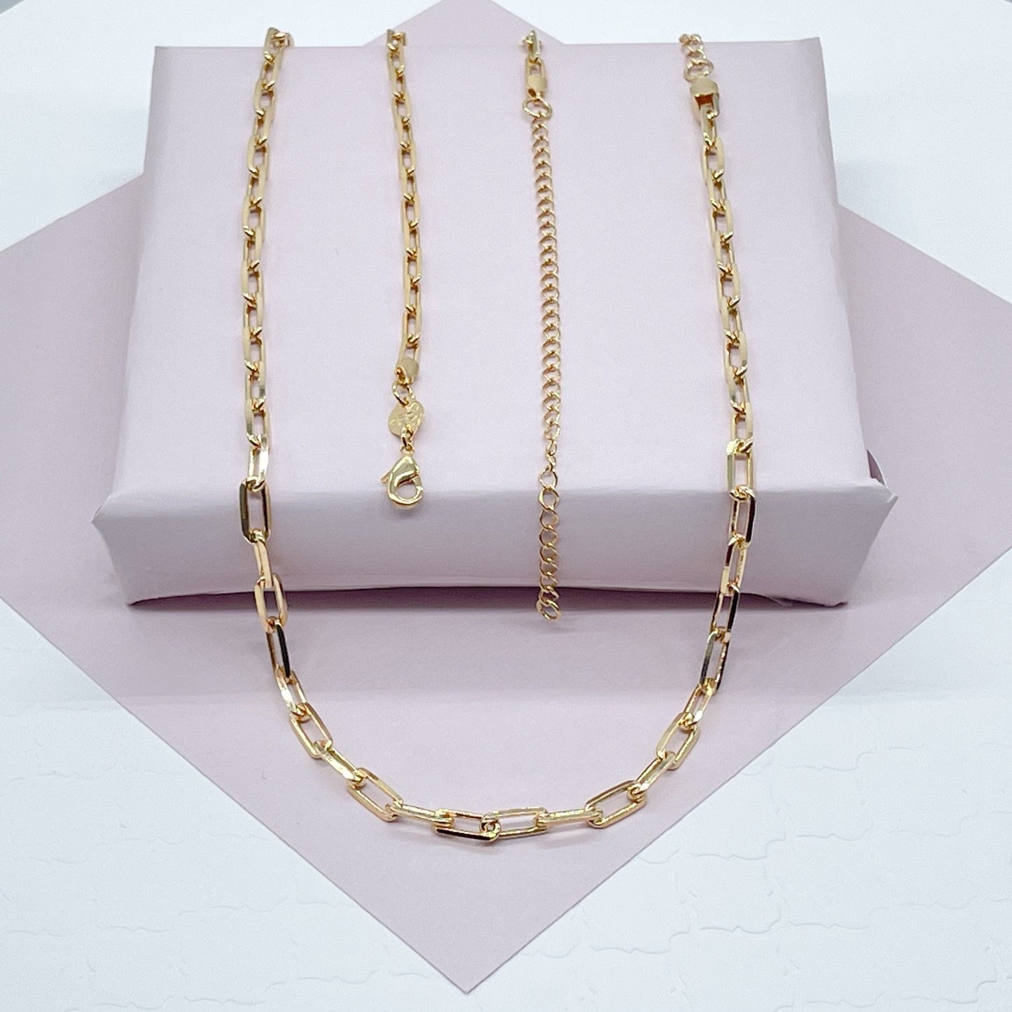 18k Gold Filled Paper Clip Chain 4mm Necklace