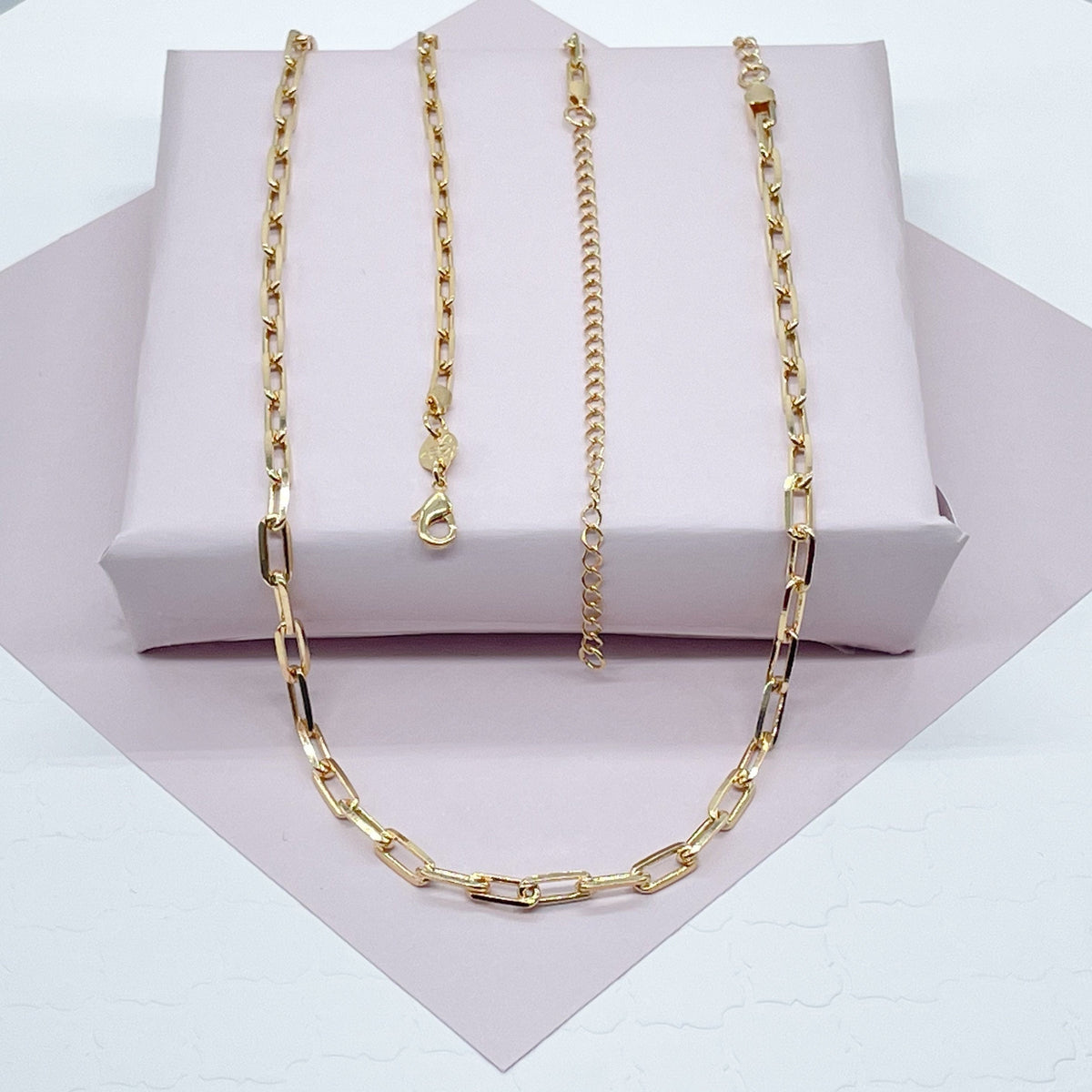 18k Gold Filled Paper Clip Chain Necklace - 4mm Layering Piece