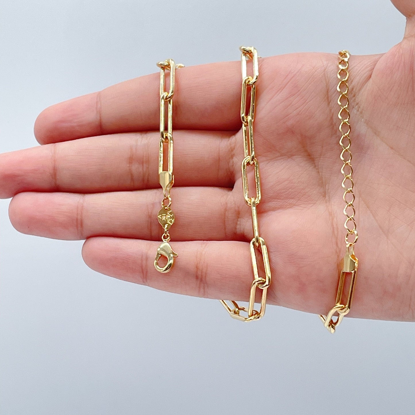 18k Gold Filled Paper Clip Chain 5mm Link Chain Necklace, Drawn Cable Link