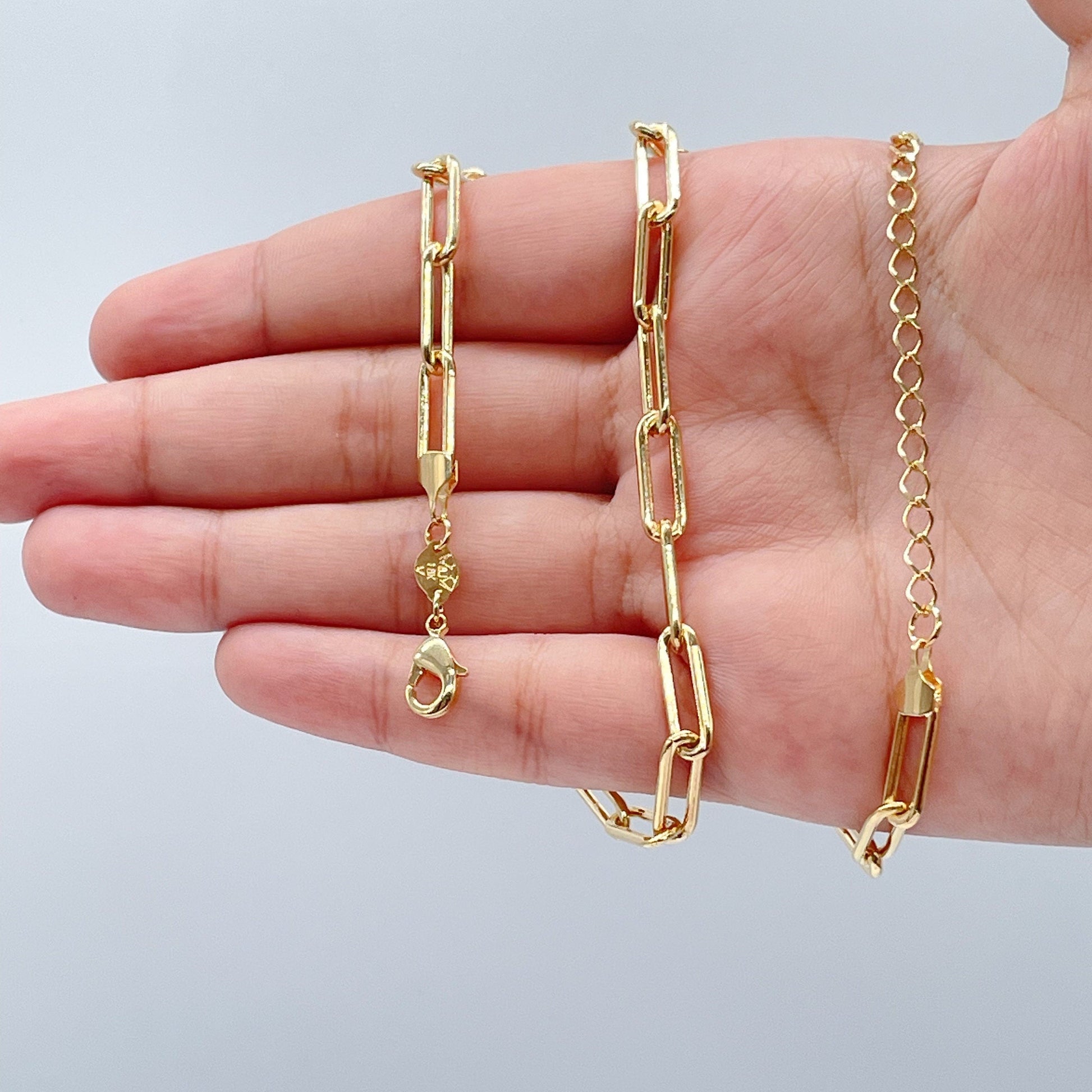 18k Gold Filled Paper Clip Chain 5mm Link Chain Necklace, Drawn Cable Link