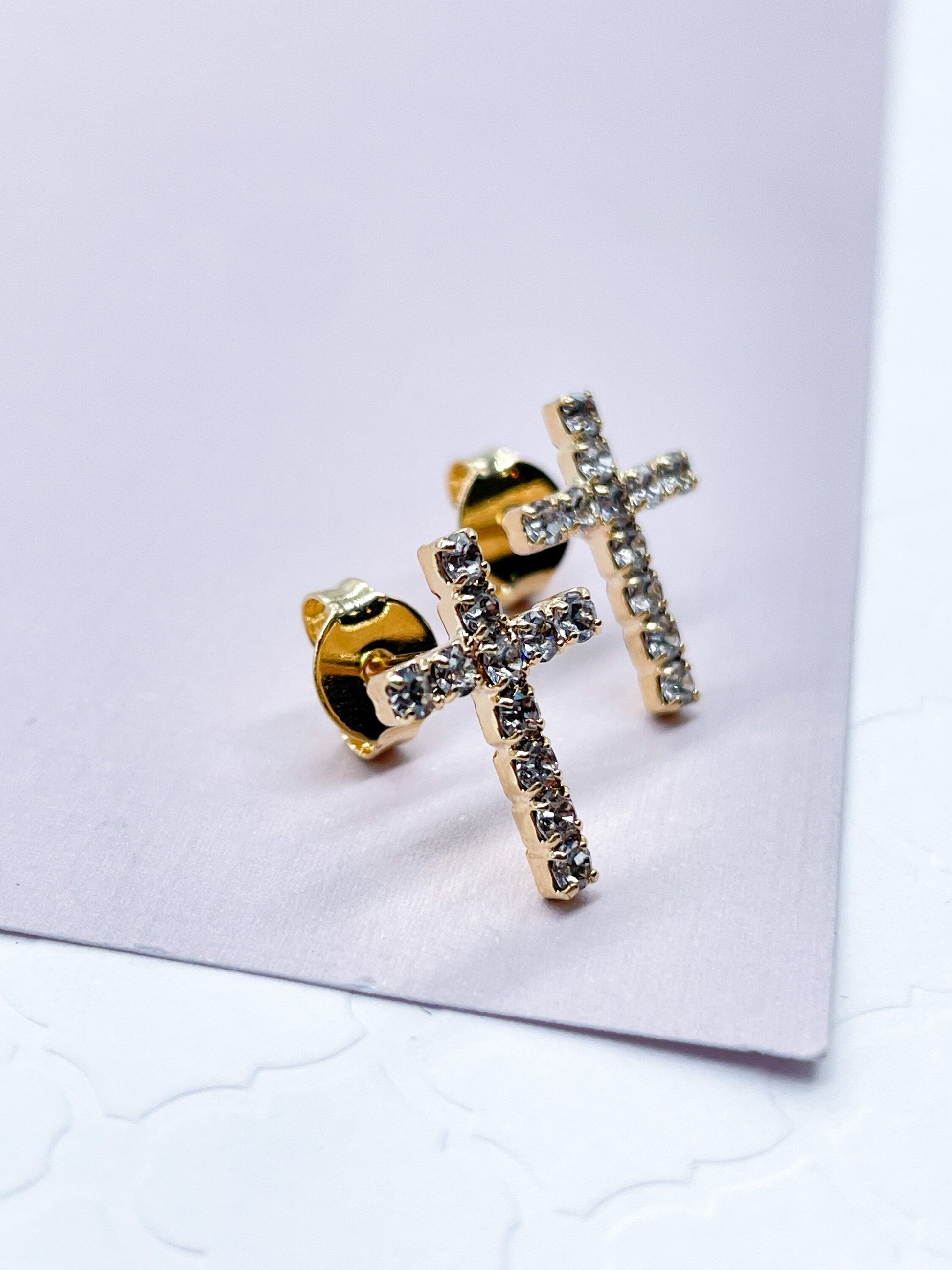 18k Gold Filled Cubic Zirconia Cross Stud Earrings