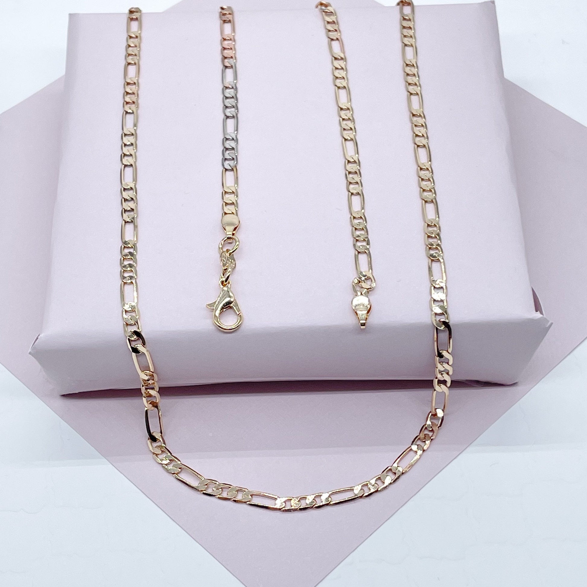 18k Gold Filled 3.8mm Tricolor Figaro Link Chain Necklace And Jewelry Supplies