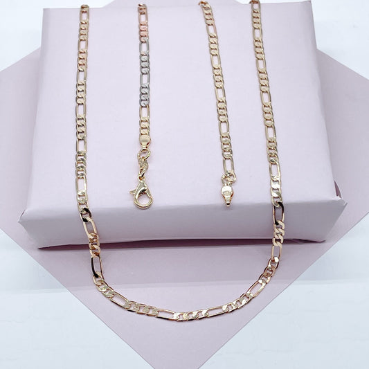18k Gold Filled 3.8mm Tricolor Figaro Link Chain Necklace And Jewelry Supplies