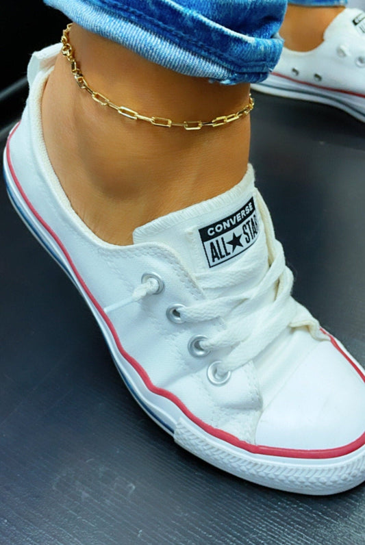 18k Gold Filled Paper Clip Link Anklet - 3mm Dainty Chain